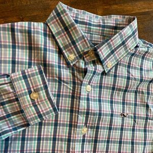 Vineyard Vines Boys Whale Shirt Multicolor Pastel Plaid Button Down Size M 12-14